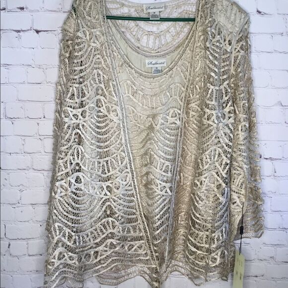 Soulmates Women New 2 Pc Crochet 100% Silk Hand‎ Crafted Top,Jacket /Blazer - Picture 6 of 14